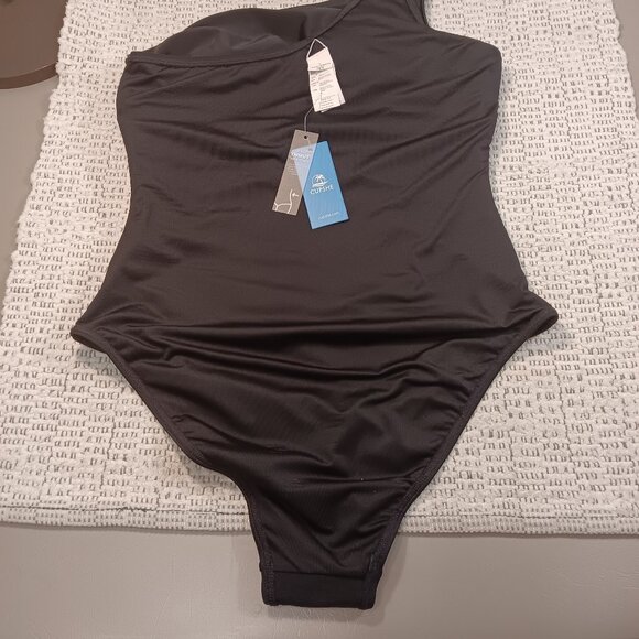Cupshe women's black 1 shoulder 'Tummy Contouring' one piece swimsuit sz L - NWT - Picture 7 of 13